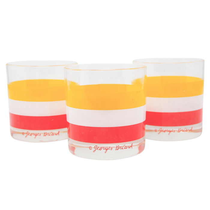 Vintage Georges Briard Yellow White Orange Cabana Rocks Glasses Front | The Hour Shop