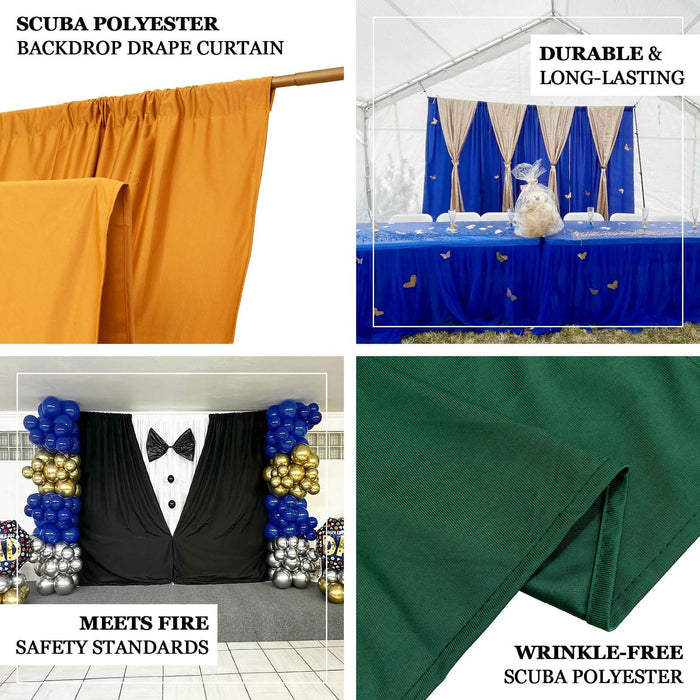 Scuba polyester backdrop drape curtain in various settings and textures.