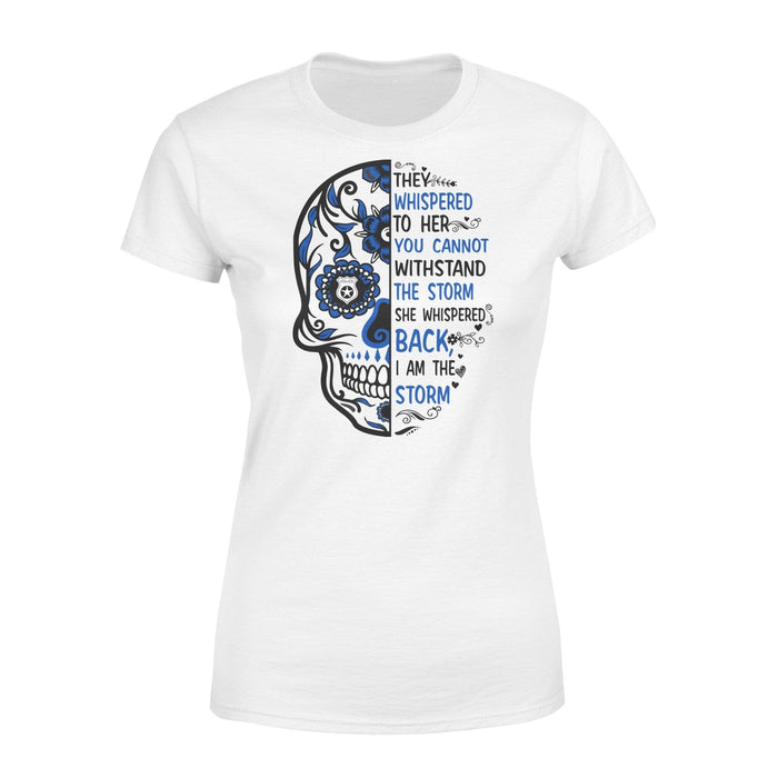 Apparel XS / White Half Thin Blue Line Sugar Skull - I Am The Storm Shirt - Standard Women's T-shirt - DSAPP