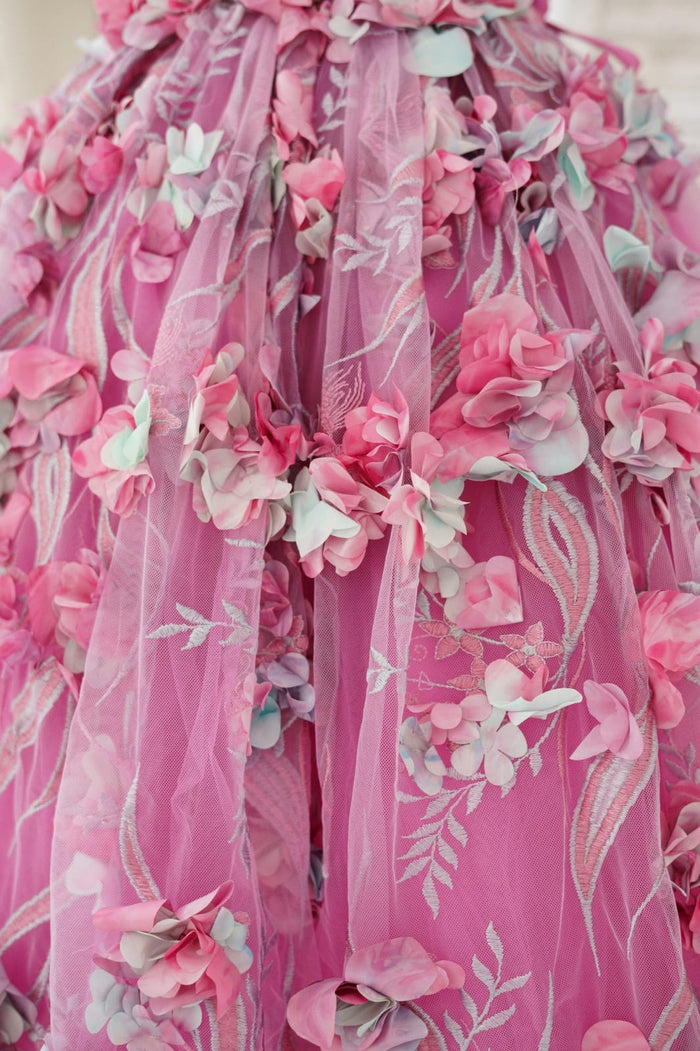 Hot Pink 3D Flower Spaghetti Straps Wedding Flower Girl