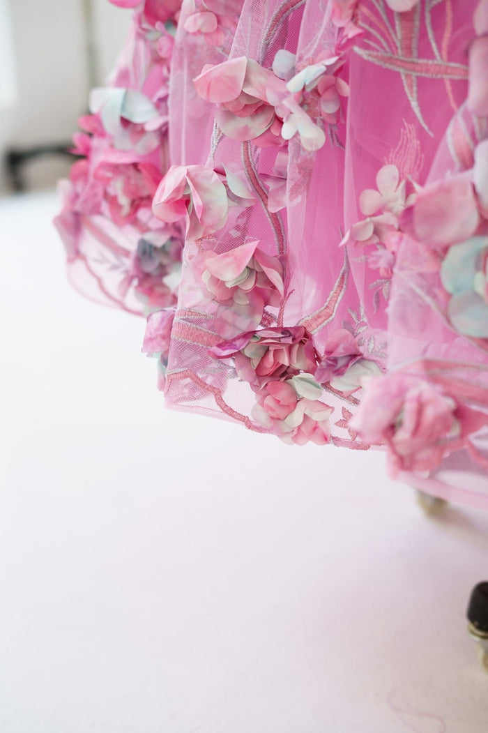 Hot Pink 3D Flower Spaghetti Straps Wedding Flower Girl
