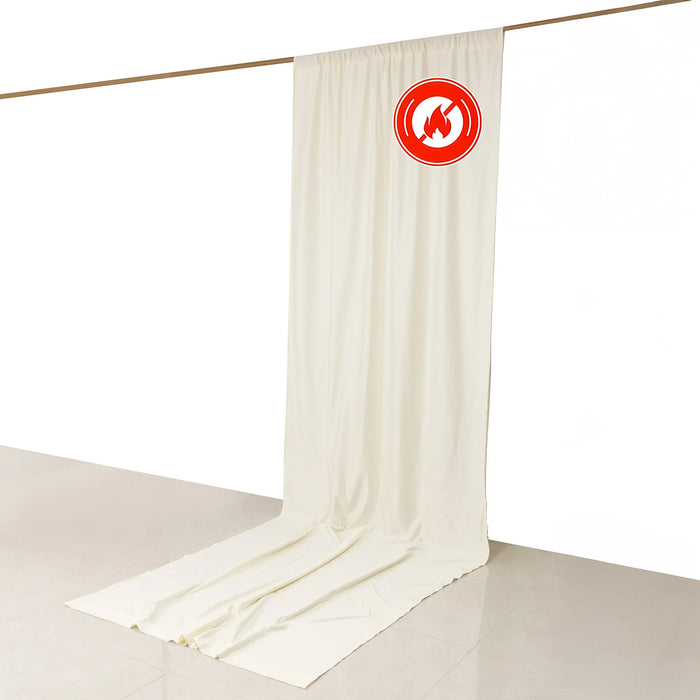 Fire-retardant fabric curtain with logo on a white backdrop