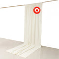 Fire-retardant fabric curtain with logo on a white backdrop