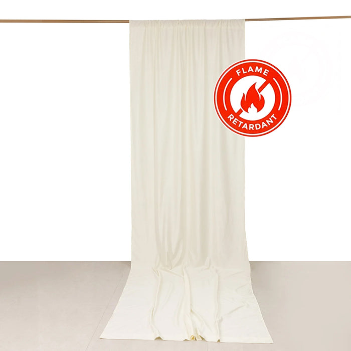 Flame-retardant white fabric curtain hanging on a rod