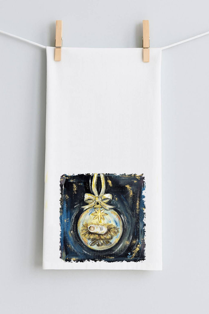 Jennie's Baby Jesus Ornament tea towel