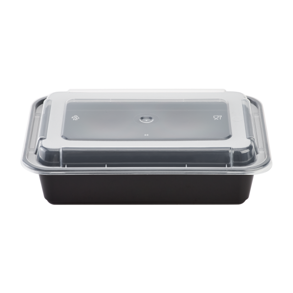 Karat 38oz PP Plastic Microwavable Rectangular Food Containers & Lids - Black - 150 ct