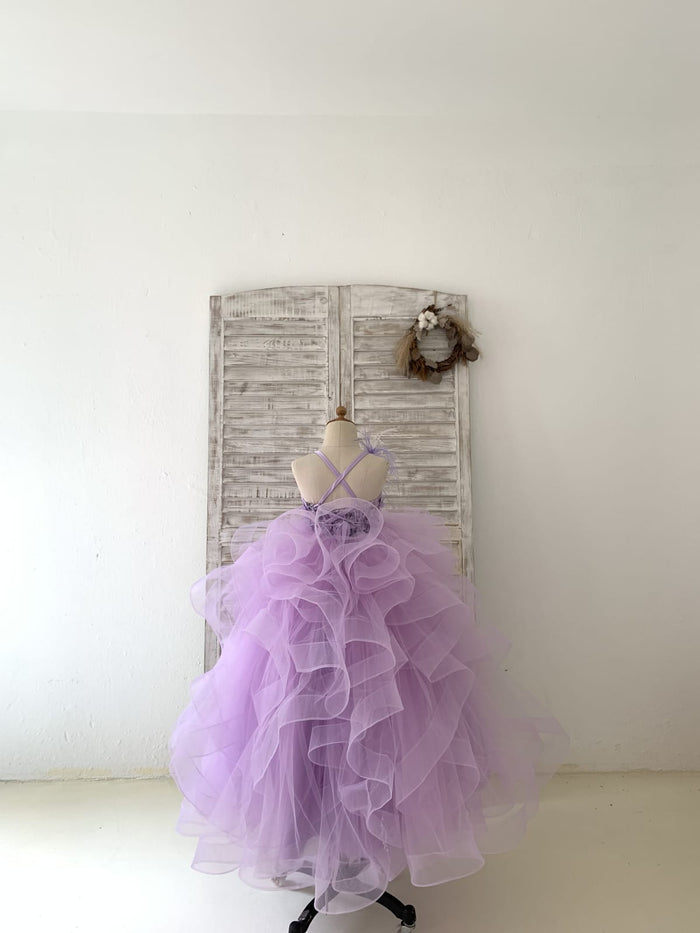 Lavender Lace Tulle Wedding Flower Girl Dress Kids Party