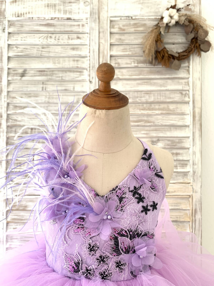 Lavender Lace Tulle Wedding Flower Girl Dress Kids Party