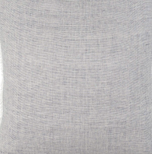 Square shaped cushion with fine navy stripes.