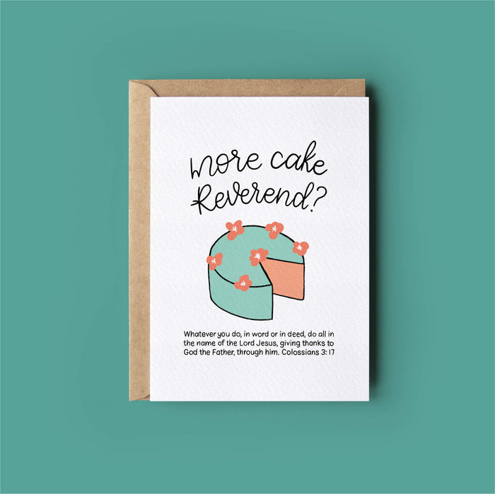 More Cake Fun Bible Verse Ministry/Ordination Card - Colossians 3:17 (your choice of title Minister, Reverend, Pastor, Vicar)
