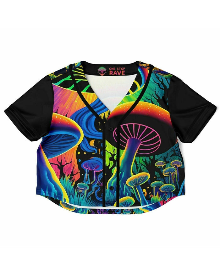 Mushroom Land Cropped Jersey, Cropped Baseball Jersey, - One Stop Rave