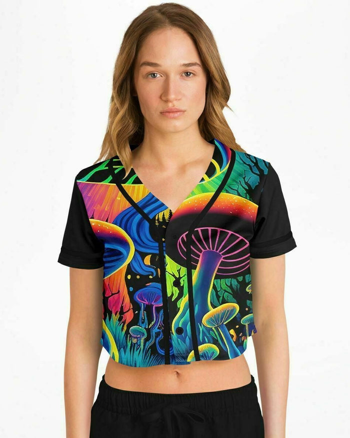 Mushroom Land Cropped Jersey, Cropped Baseball Jersey, - One Stop Rave