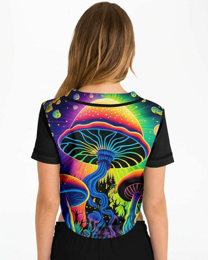 Mushroom Land Cropped Jersey, Cropped Baseball Jersey, - One Stop Rave