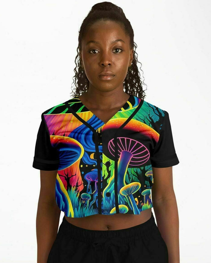Mushroom Land Cropped Jersey, Cropped Baseball Jersey, - One Stop Rave