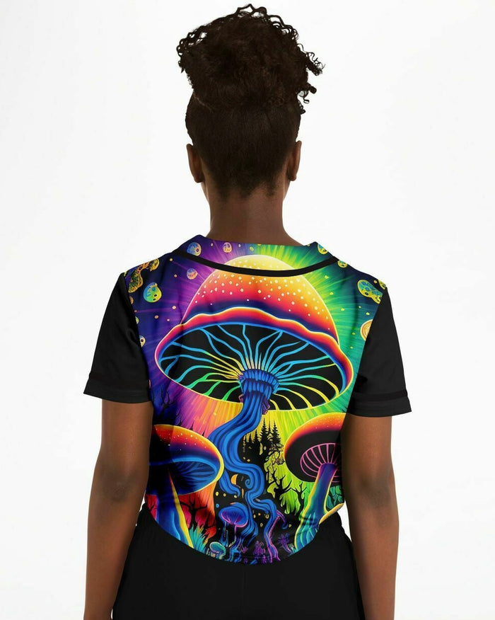 Mushroom Land Cropped Jersey, Cropped Baseball Jersey, - One Stop Rave