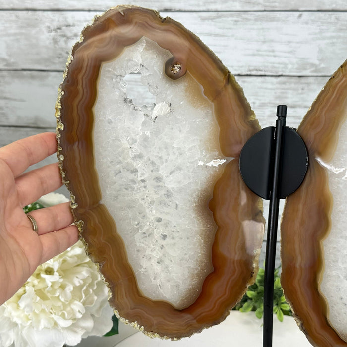 Natural Brazilian Agate "Butterfly Wings", Metal Stand, 14.5" Tall Model #5050NA-096 by Brazil Gems - Brazil GemsBrazil GemsNatural Brazilian Agate "Butterfly Wings", Metal Stand, 14.5" Tall Model #5050NA-096 by Brazil GemsAgate Butterfly Wings5050NA-096