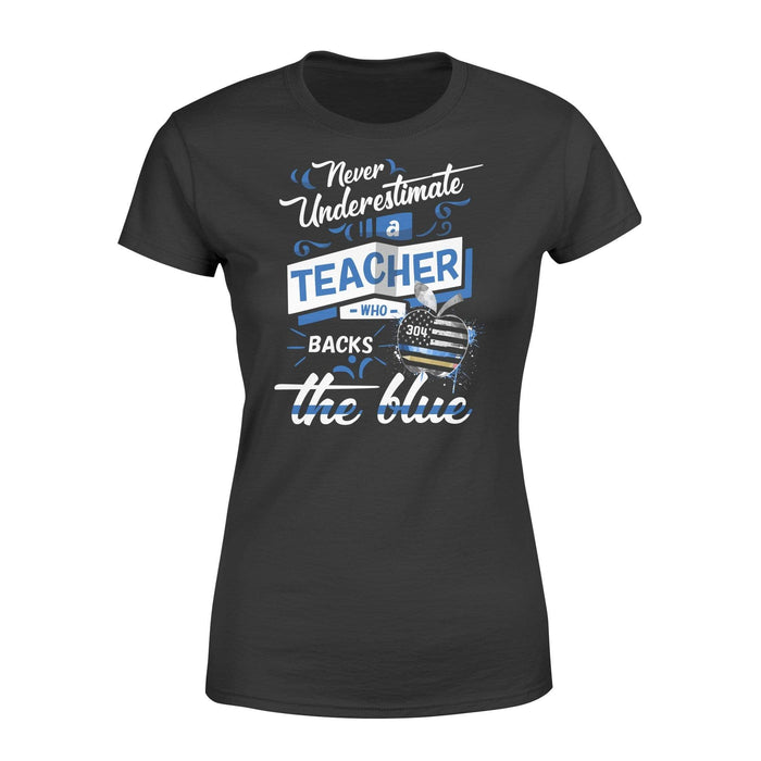 Apparel XS / Black Personalized Shirt - Never Underestimate A Teacher - Number Badge - Standard Women's T-shirt - DSAPP