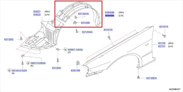 NISSAN Fender Liner Rear LH - Skyline BNR34 #663101765 NISSAN