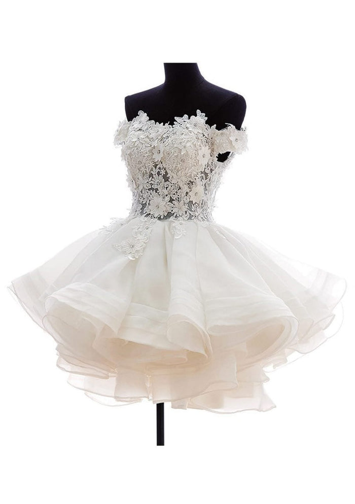 Off Shoulder Ball Gown Short/Mini Organza Wedding Dress