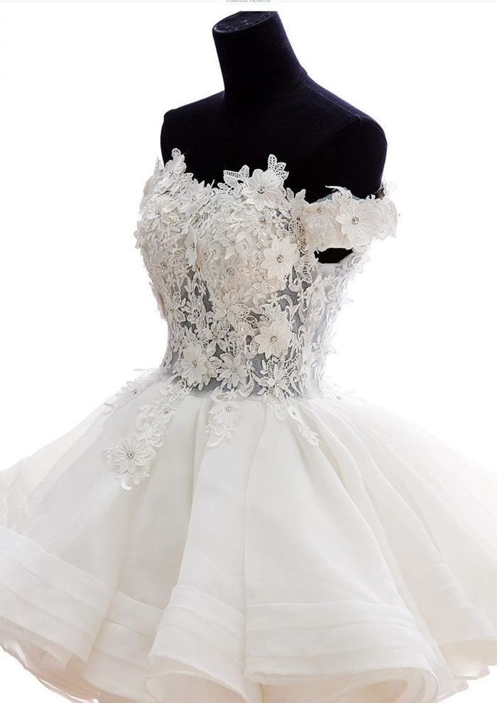 Off Shoulder Ball Gown Short/Mini Organza Wedding Dress