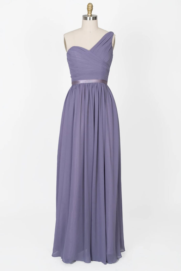 One Shoulder Sweetheart Pleated Bodice Chiffon Bridesmaid
