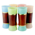 Vintage Pastel Faux Brown Leather Wrap Tiki Collins Glasses