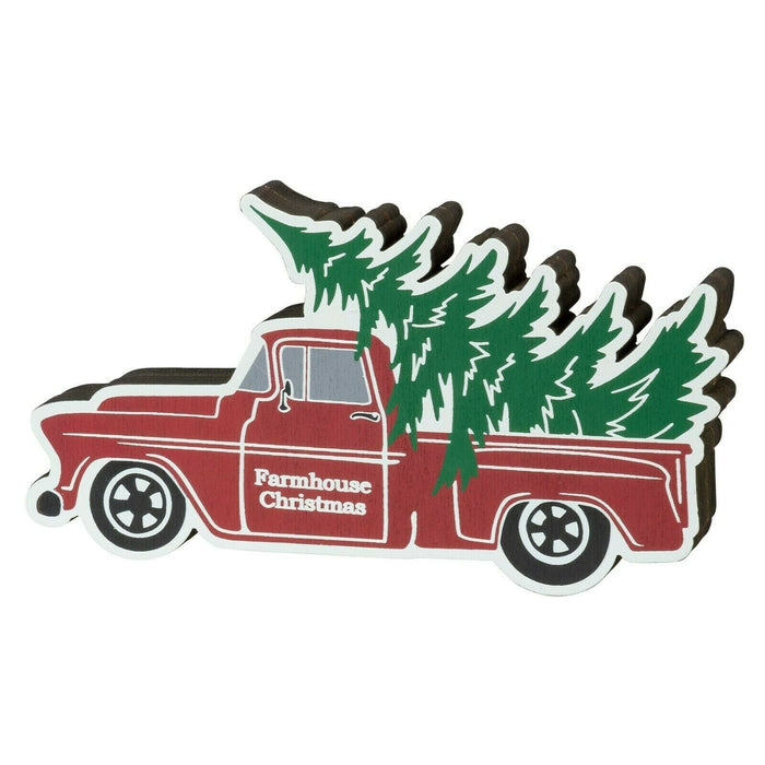 PBK Farmhouse Christmas Rustic Red Truck Wood Sitter - Piglet's Closet