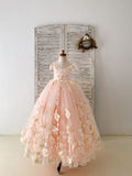Blush Pink 3D Lace Flower Tulle Off Shoulder Wedding Flower
