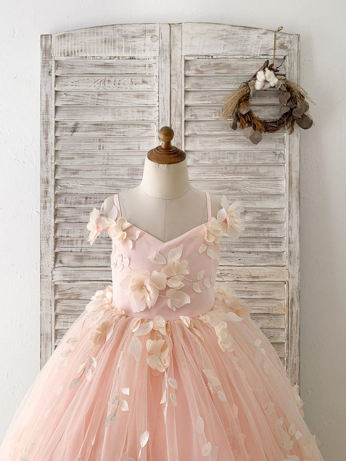 Blush Pink 3D Lace Flower Tulle Off Shoulder Wedding Flower