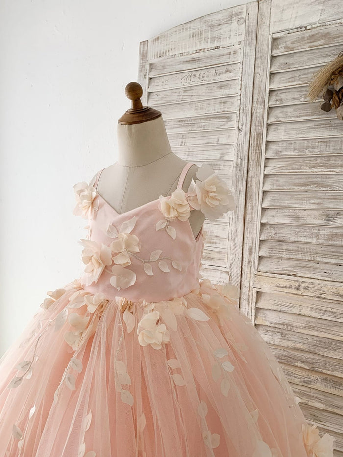 Blush Pink 3D Lace Flower Tulle Off Shoulder Wedding Flower