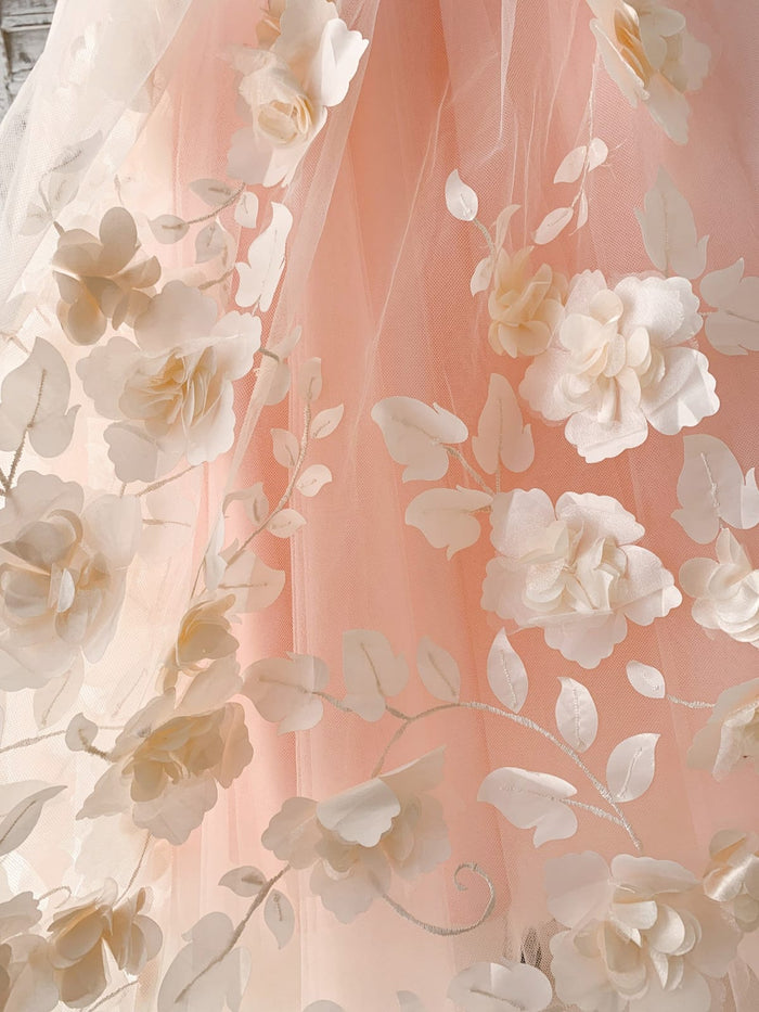 Blush Pink 3D Lace Flower Tulle Off Shoulder Wedding Flower