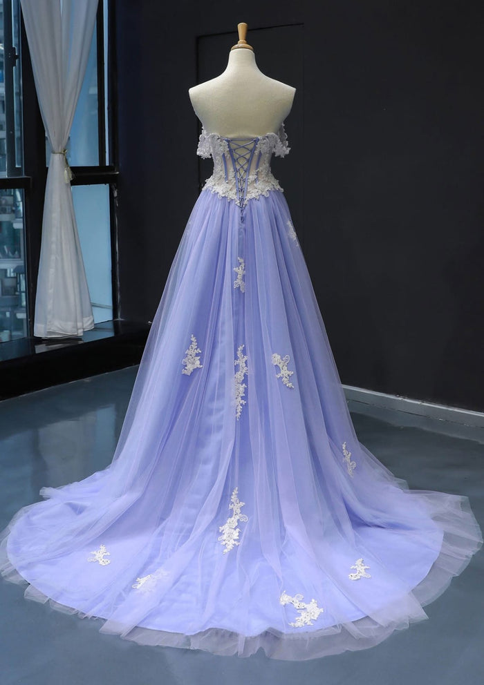Princess Off Shoulder Sweetheart Court Train Lace-up Back