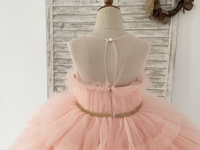 Blush Pink Cupcake Tulle Wedding Flower Girl Dress Kids