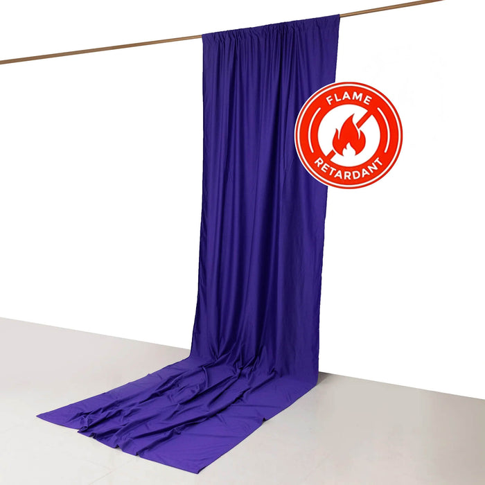 Flame retardant purple fabric drape on a white backdrop