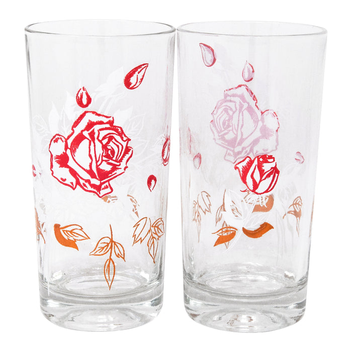 Vintage Red Roses & White Leaves Highball Glasses Pattern | The Hour Shop