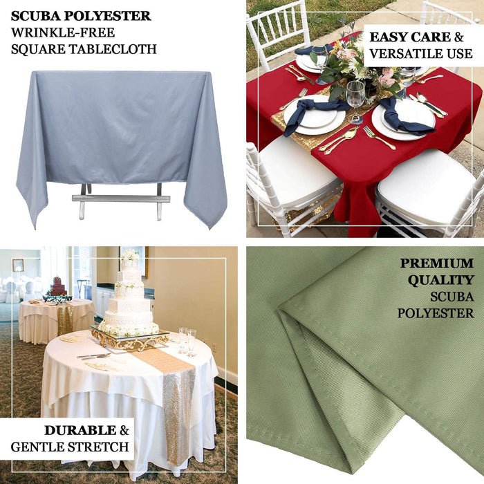 Scuba polyester tablecloth in various colors for versatile use and premium quality.