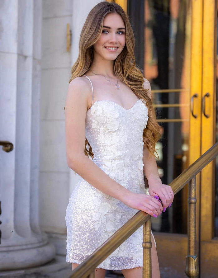 Sexy Ivory Sequin Appliques Spaghetti Straps Sweetheart