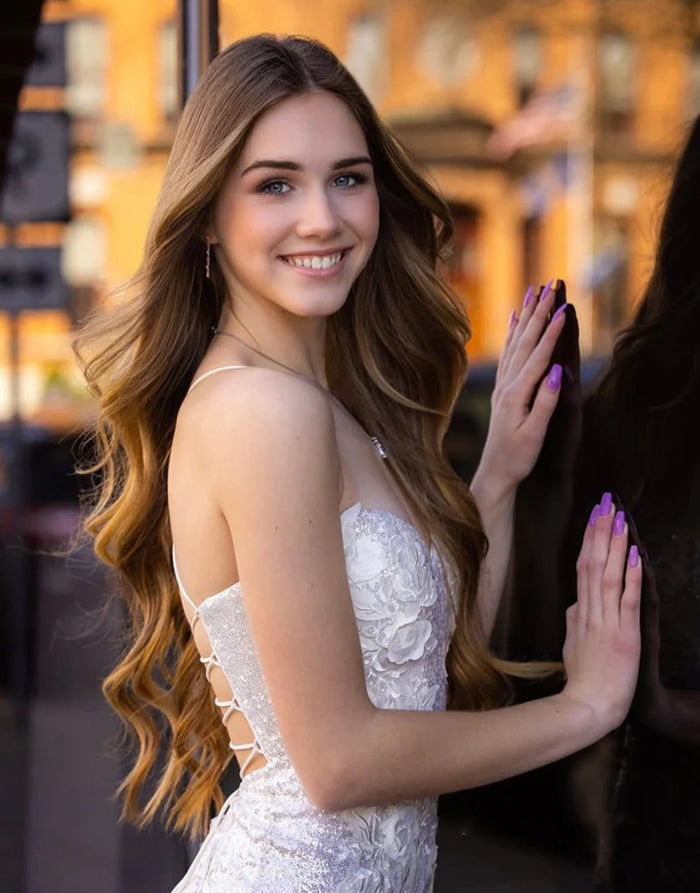 Sexy Ivory Sequin Appliques Spaghetti Straps Sweetheart