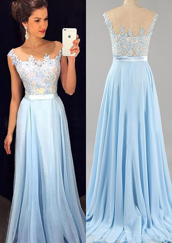 Sleeveless A-line Bateau Chiffon Sweep Train Evening Gown