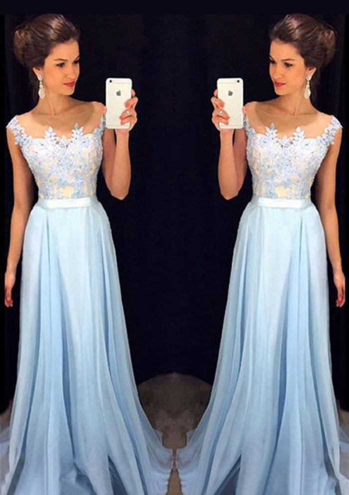 Sleeveless A-line Bateau Chiffon Sweep Train Evening Gown
