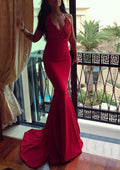 Sleeveless Court Train Red Elastic Satin Formal Mermaid Gown
