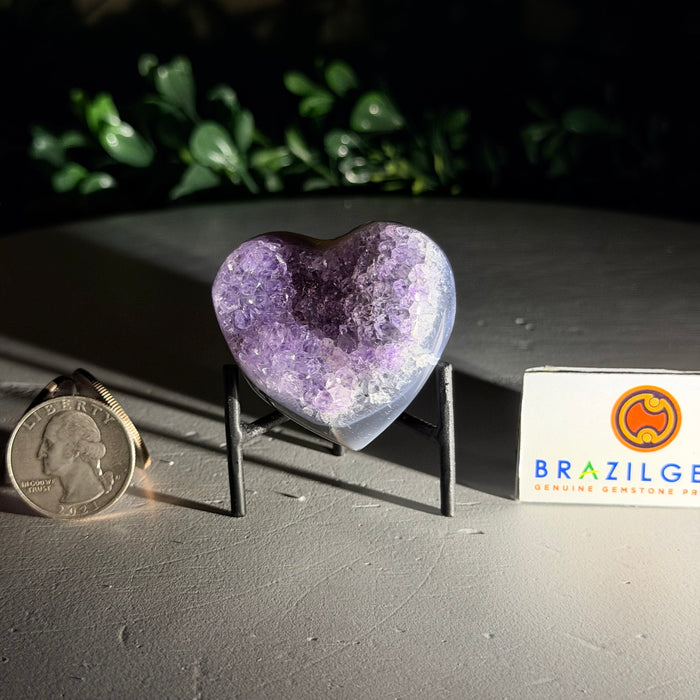 Small Amethyst Geode Heart, Metal Stand, 0.1 lbs & 2.2” Tall #5463-0441
