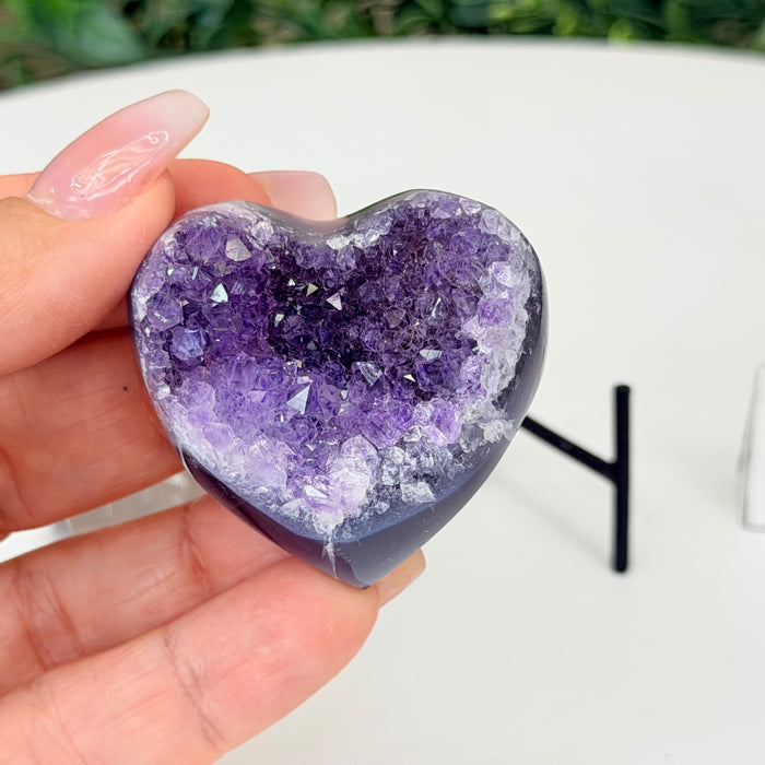 Small Amethyst Geode Heart, Metal Stand, 0.1 lbs & 2.2” Tall #5463-0441