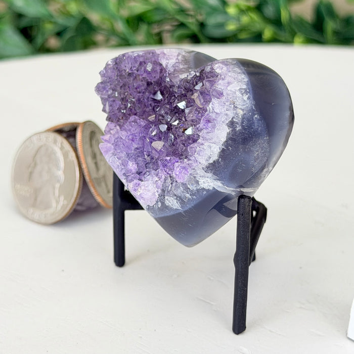 Small Amethyst Geode Heart, Metal Stand, 0.1 lbs & 2.2” Tall #5463-0441