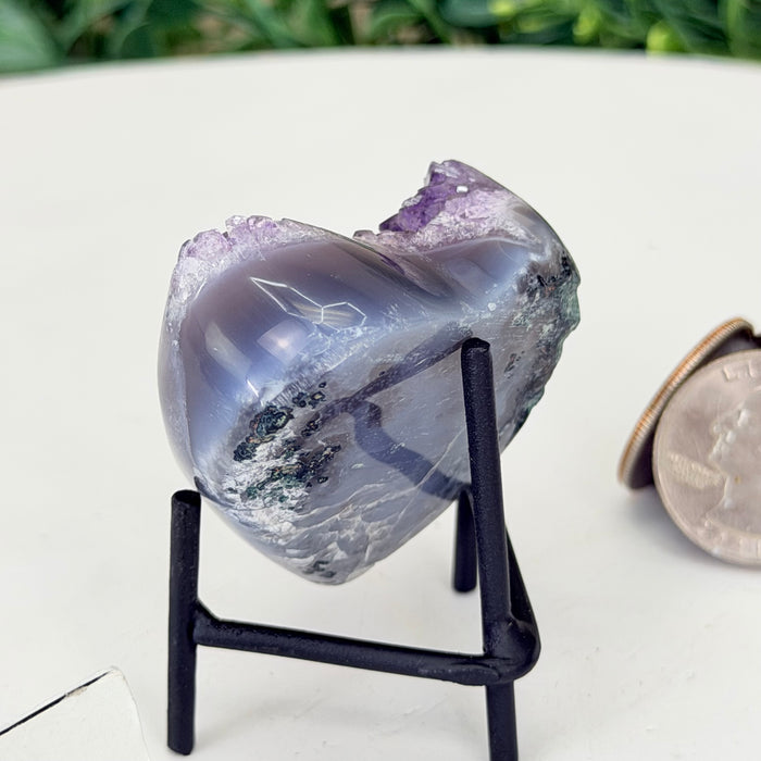 Small Amethyst Geode Heart, Metal Stand, 0.1 lbs & 2.2” Tall #5463-0441