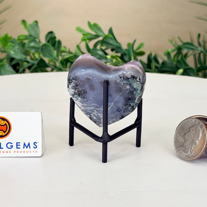 Small Amethyst Geode Heart, Metal Stand, 0.1 lbs & 2.2” Tall #5463-0441