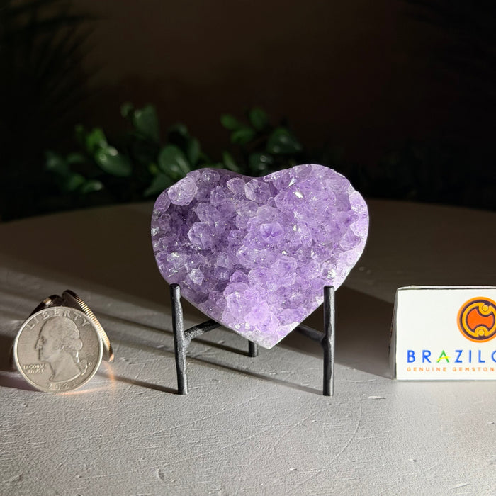 Small Amethyst Geode Heart, Metal Stand, 0.2 lbs & 2.5” Tall #5463-0447