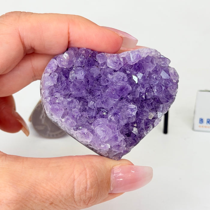Small Amethyst Geode Heart, Metal Stand, 0.2 lbs & 2.5” Tall #5463-0447