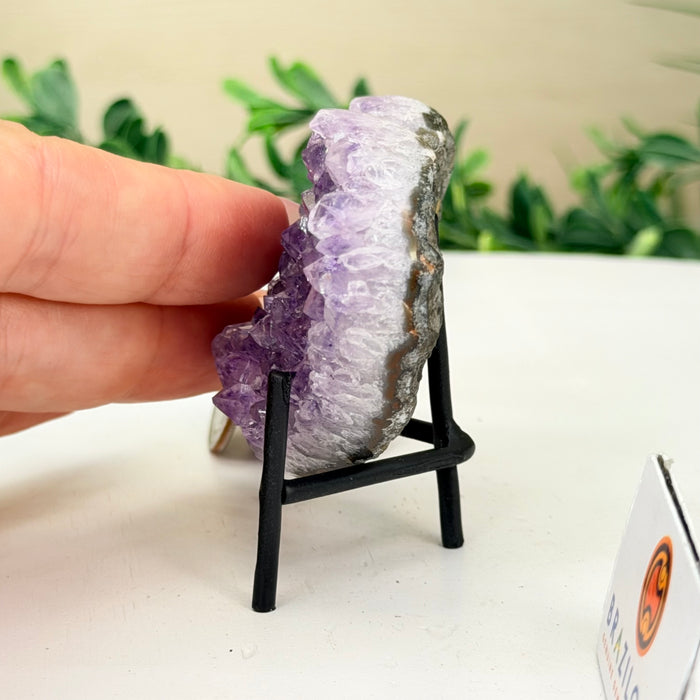 Small Amethyst Geode Heart, Metal Stand, 0.2 lbs & 2.5” Tall #5463-0447