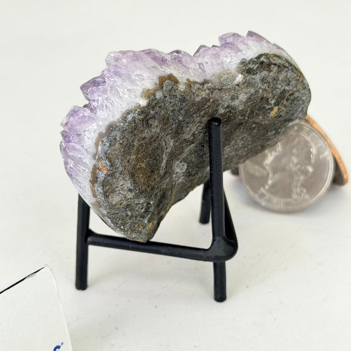 Small Amethyst Geode Heart, Metal Stand, 0.2 lbs & 2.5” Tall #5463-0447